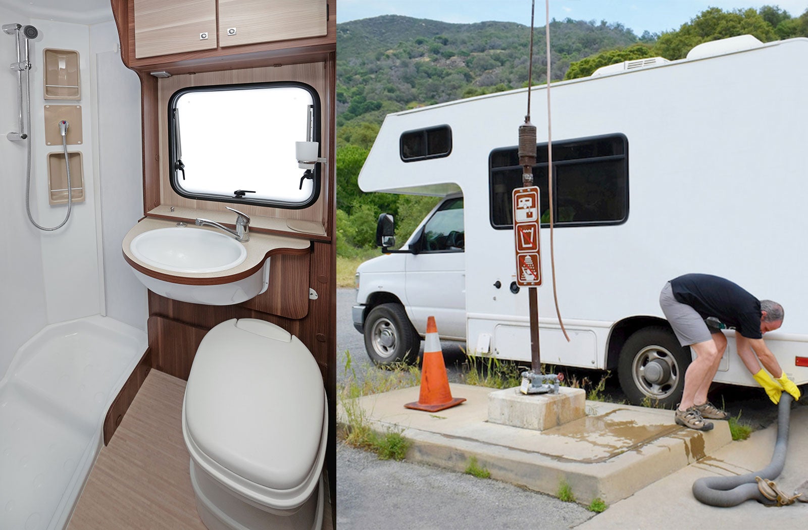 Portable RV/camper toilet and holding tank setup in Bella Vista, Arkansas