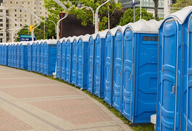 Seasonal porta potty units set up at a Bella Vista, Arkansas venue